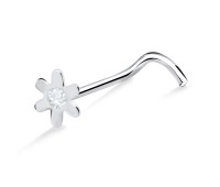 Stone Flower Shaped Silver Curved Nose Stud NSKB-373